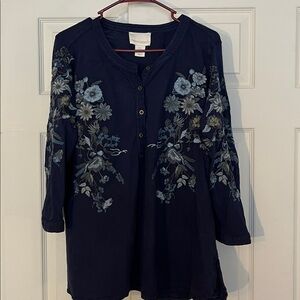 Midnight Blue Embroidered Top